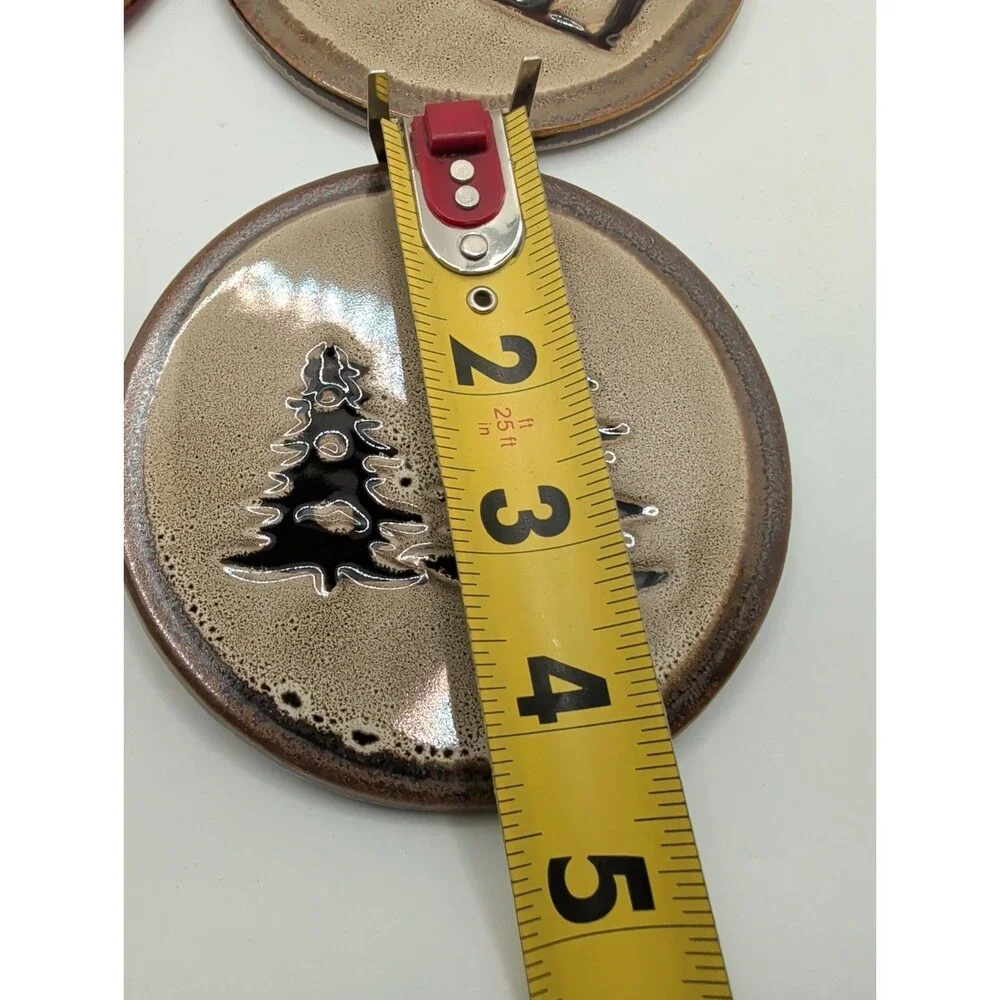 Home Studios Woodland Collection 4 Stoneware Coasters Bear Moose Canoe Pine Tree